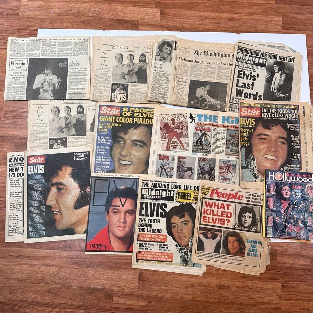 Huge Vintage Lot (13) Elvis Presley Death 1977 Newspapers and Magazines